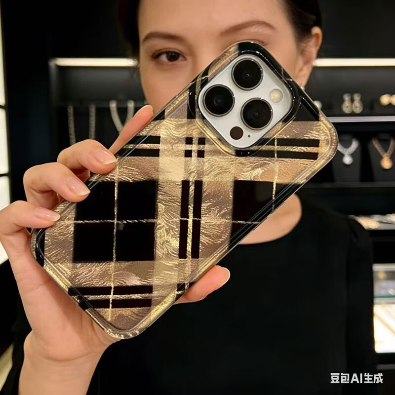 原创黑棱格苹果17Promax手机壳网红款17适用iPhone16女15保护套14 黑色菱格全包手机壳 iPhone7plus/8plus