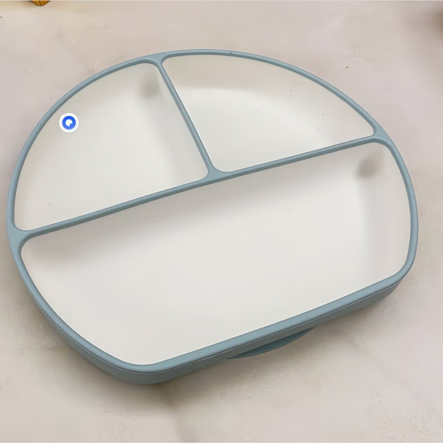 Didinika宝宝硅胶餐盘吃饭碗儿童南瓜餐具婴儿硅胶分格盘吸盘式辅食碗防摔 D形蓝色