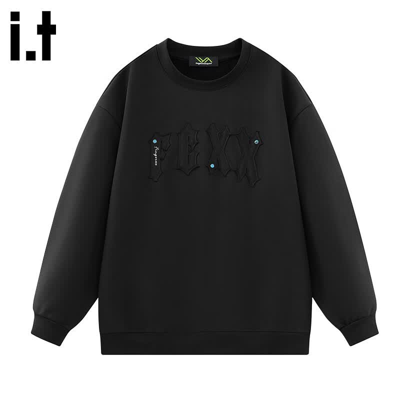 fingercroxxit男士潮牌卫衣春季新款日系休闲上衣长袖宽松套头衫 黑 L