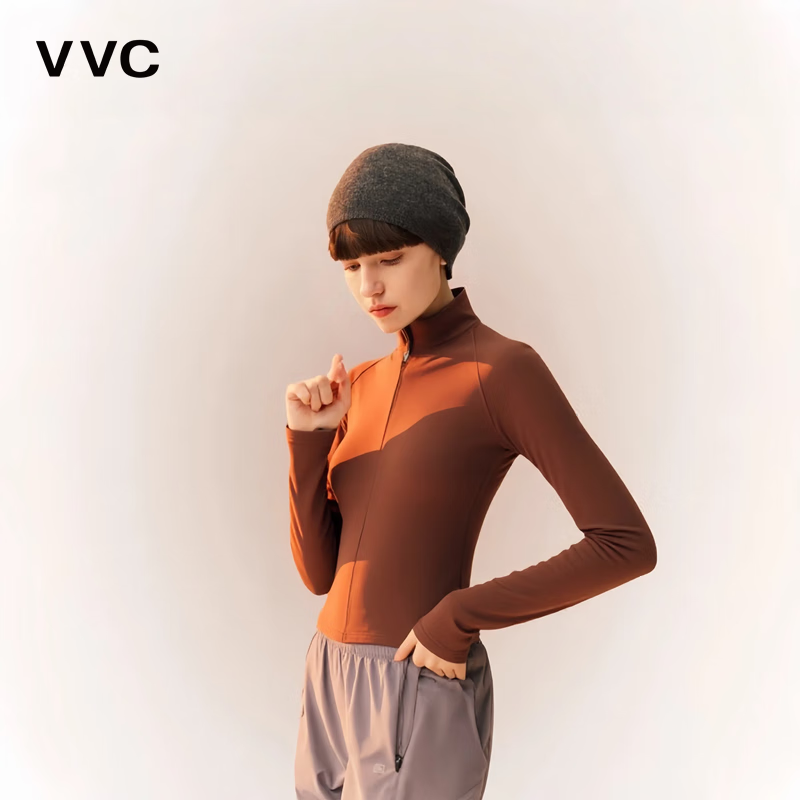 VVC外套女锁温摇粒绒2025冬季保暖摇粒绒开衫立领拉链上衣 琥珀棕（半拉链） L