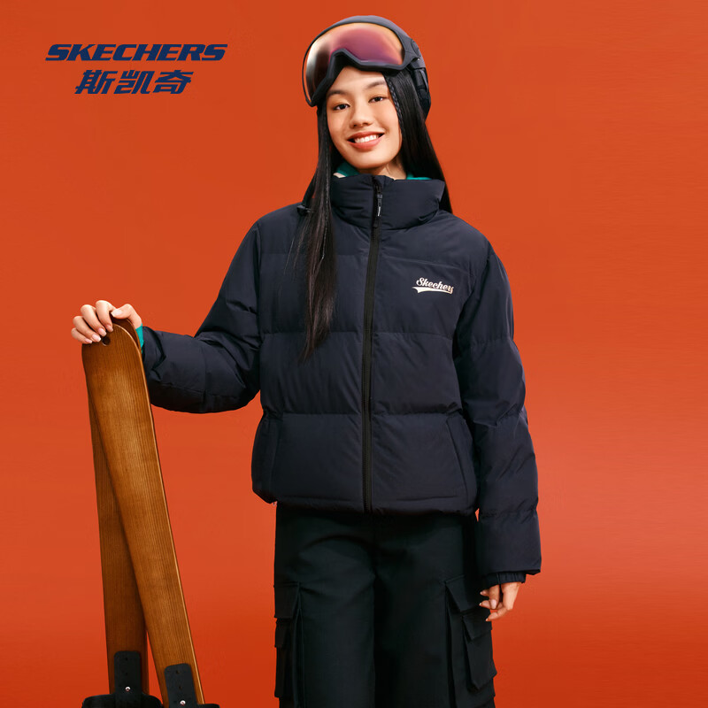 斯凯奇（Skechers）羽绒服男女同款秋冬拼色立领保暖石墨烯防寒短外套羽绒服 （石墨烯科技）碳黑/0018 L