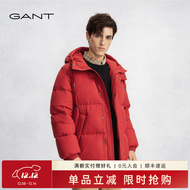 GANT/甘特2025秋冬新款男士连帽宽松短款美式运动休闲羽绒服外套 612-橘红 L
