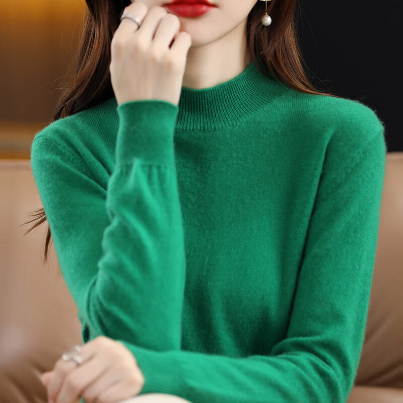 楠飞华裳秋冬新款超好看半高领针织衫女简约显瘦内搭高级感上衣打底衫  半高-夹花紫 2XL 【140-160斤】