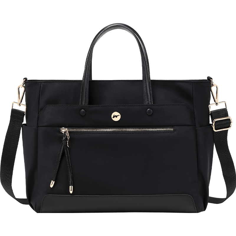 秀迪猫【新款热销】时尚大容量多功能多隔层公文包单肩包可放15.6寸电脑 雾丝-黑色-极速发货 中号