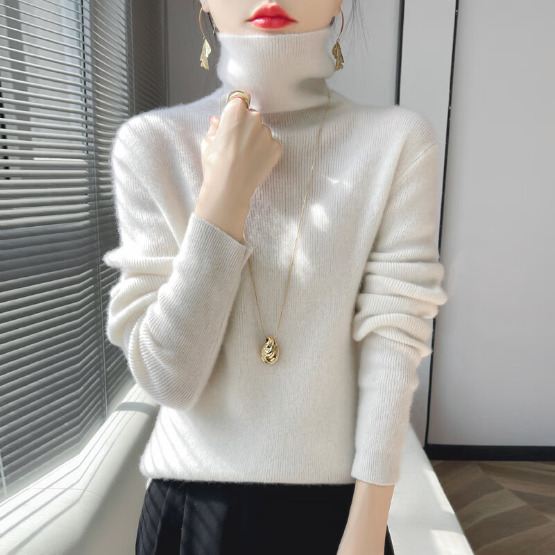 香影芬秋冬高领套头毛衣女2025新款高级感一线成衣堆堆领内搭加厚打底衫 白色 XL (建议115-125斤)