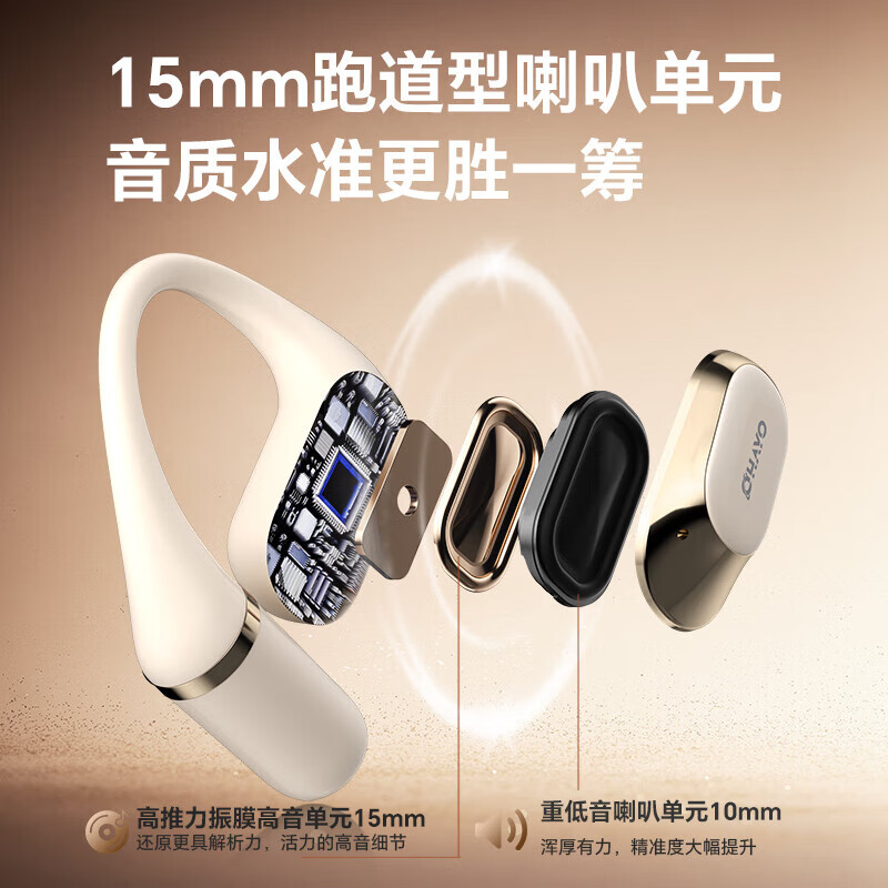 雷登 OHAYO OpenPods T10新一代舒适圈开放式耳机蓝牙耳机挂耳式 新款高音质不入耳骑行跑步运动耳机长续航 米白(重低音立体声)千元级音质