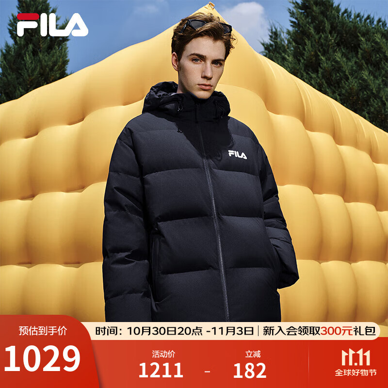 斐乐FILA情侣连帽羽绒服女2025冬连帽RGB多彩羽绒防风防泼水外套男 正黑色-BK M 170/92A/M