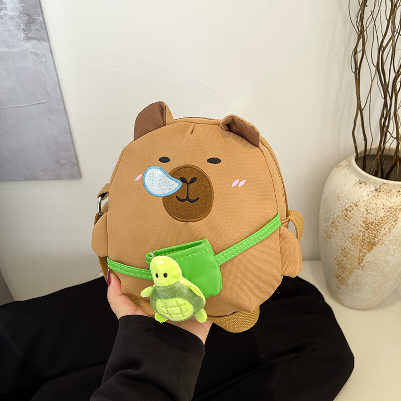 2025新款水豚儿童火斜挎小包网红卡通可爱小女孩外出背包单肩包 鼻涕泡_送乌龟不带挂件