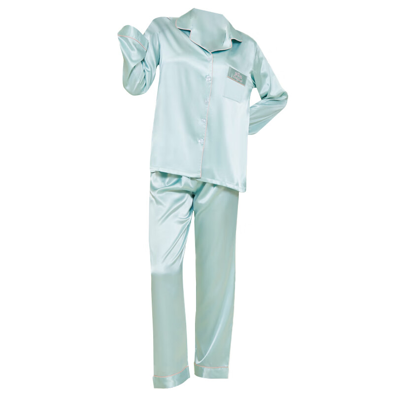 古今（GUJIN）睡衣女士长袖开衫纯色简约舒适家居服套装大学生宿舍ins风2026 清新绿 2XL （推荐体重：70-80kg）
