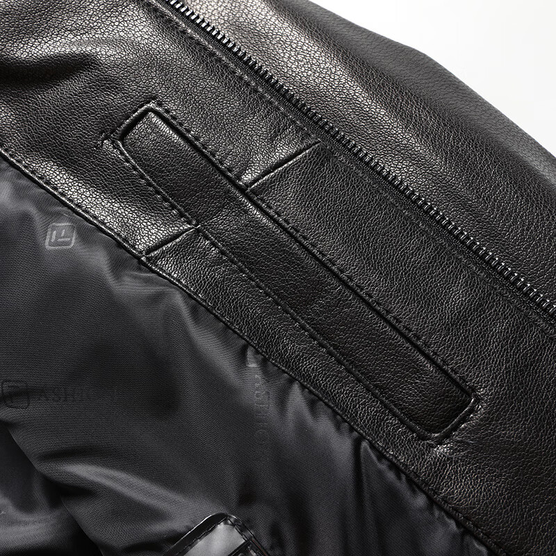 拾福羊皮皮衣男短款翻领皮夹克秋冬商务休闲外套中老年爸爸装上衣衣服 黑色 4XL (195)