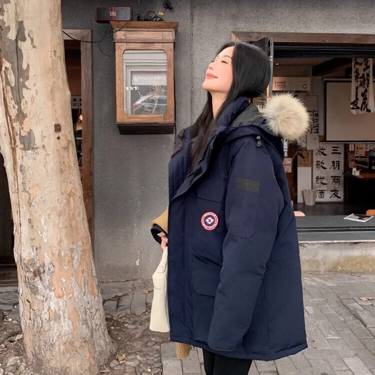 LUCK SWAN GODSE羽绒服女中长款工装派克服男情侣冲锋衣冬季极寒大衣加厚保暖外套 藏青色-加拿大08远征大鹅风格 -男女同款 XL 【建议体重：120-140斤】