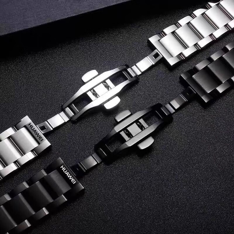 华为GT6/GT5精钢手表带GT4pro/GT3蝴蝶扣款watch3/4实心透气表链 新五铢-黑色 GT6/GT5【46表盘-22mm】新品爆款