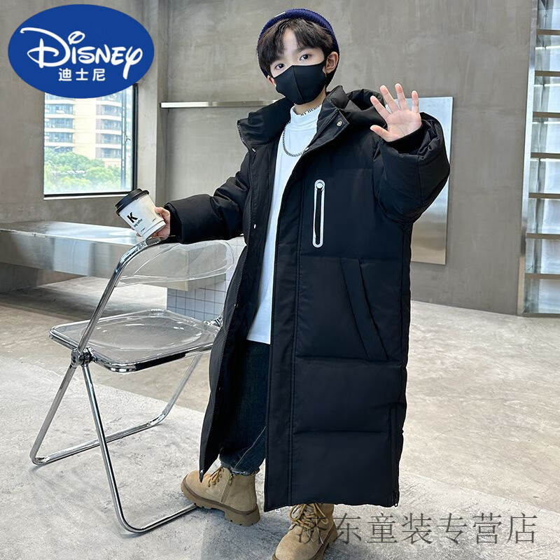 迪士尼（Disney）儿童羽绒服男童长款过膝2025新款韩版加厚男孩子保暖外套冬季 官方旗舰黑色 120