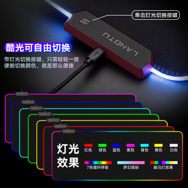 RGB发光桌垫超大鼠标垫游戏电竞锁边防水键盘滑鼠垫RGB炫光 RGB发光垫-瑞雯英雄-300*800*4mm