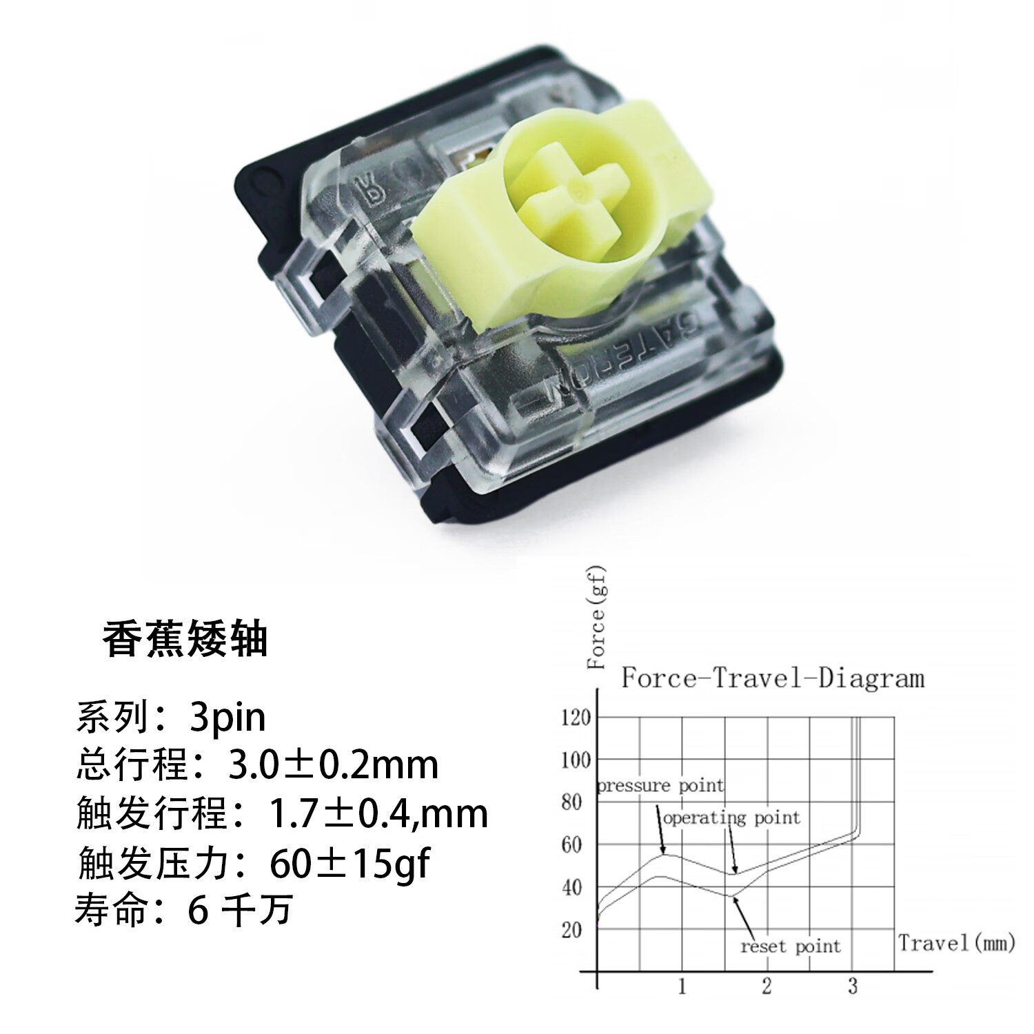 佳达隆gateron佳达隆新品矮轴2.0矮轴香蕉矮轴机械键盘轻薄开关 香蕉矮轴 35颗装