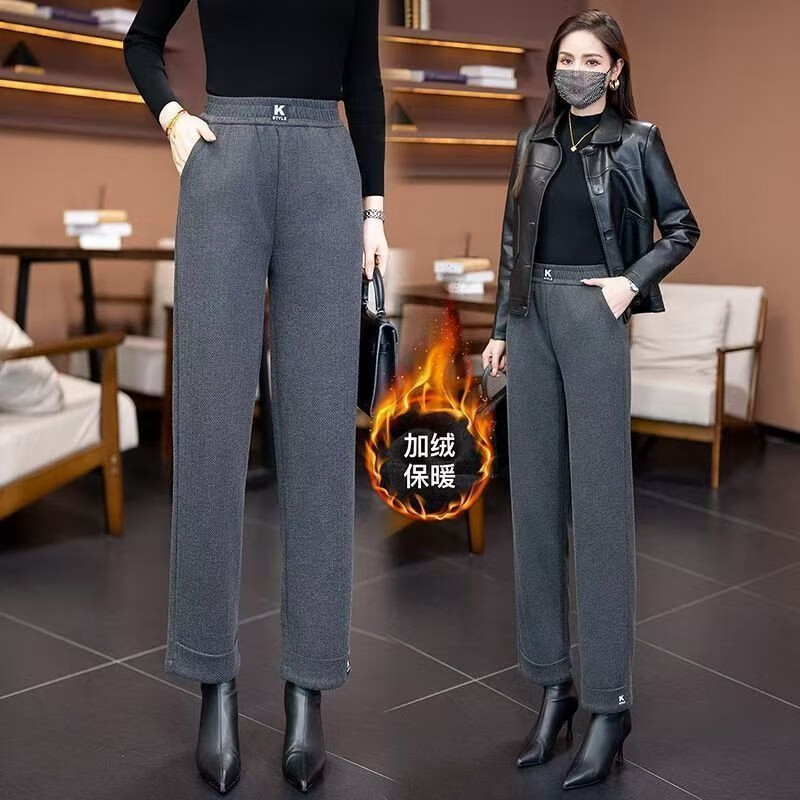【冬季爆款】25年爆款加绒保暖高腰阔腿直筒裤宽松显瘦百搭减龄 黑灰色【加绒加厚款】 XL 【建议115-130斤】