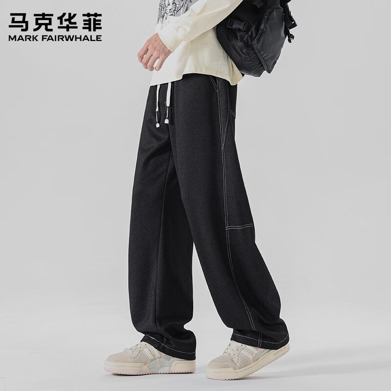 马克华菲(MARK FAIRWHALE)美式复古弯刀休闲裤男士2026秋秋新款潮牌明线设计宽松长裤子男装 牛仔蓝色 【秋季新品】 2XL 【建议150-165斤】