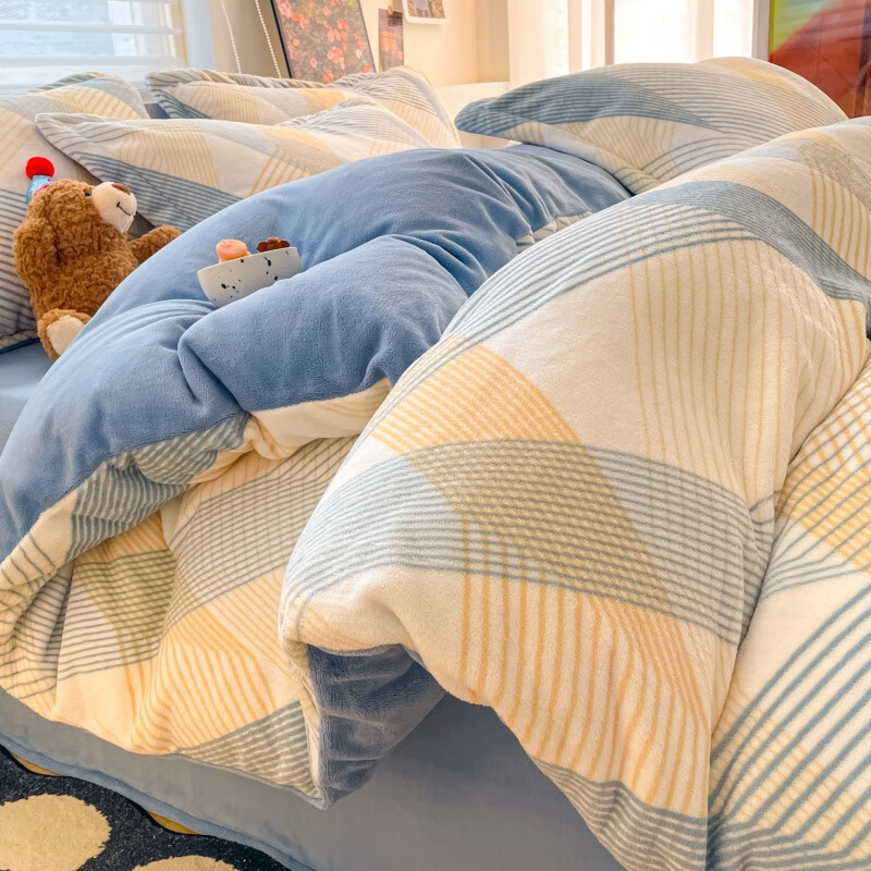 猫人（MiiOW）牛奶绒床上四件套2025新款冬季学生宿舍加绒加厚被套三件套 简约生活【高克重牛奶绒 蓄热保暖】 床单款 1.5-1.8床四件套适用200x230cm