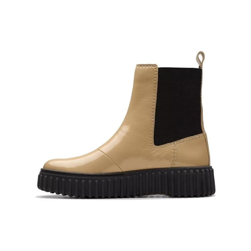 Clarks 女士切尔西靴透气轻便防滑耐磨圆头平跟弹力侧边厚底日常穿搭 Beige 40