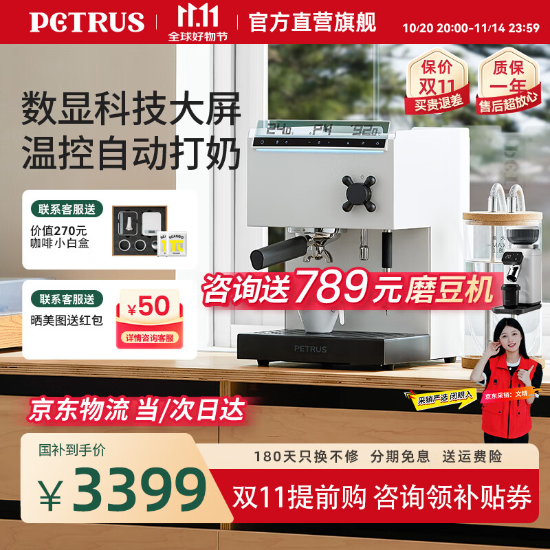 柏翠咖啡机家用意式半自动浓缩商用办公室小型一体机奶泡双锅炉独立热水PE3888pro 节日礼物 太空白（ 下单前咨询送赠品