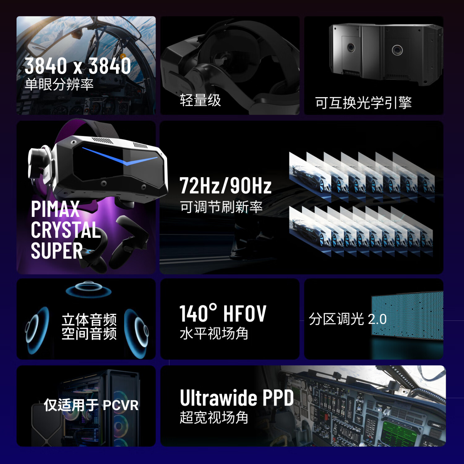 PiMAX小派新品Crystal Super 140FOV(Prime)超大视场角无纱窗感PCVR智能眼镜双目8k清晰度非一体机VR Crystal Super 140FOV(合约版) Crystal super 140 FOV