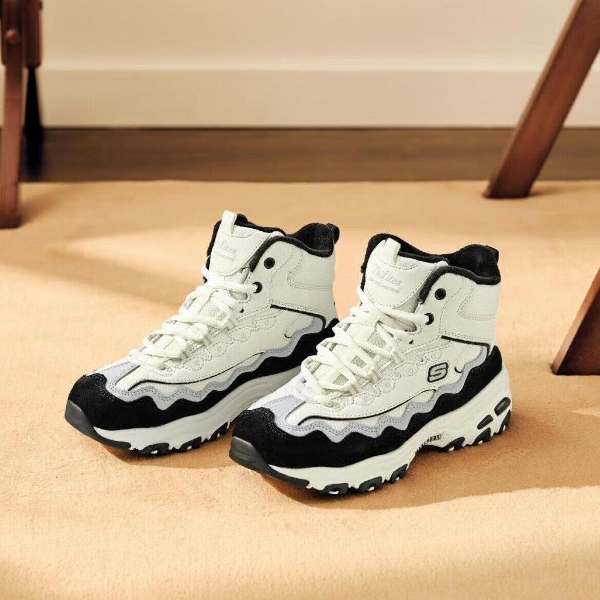 斯凯奇（Skechers）女鞋 加绒保暖棉鞋熊猫鞋雪地靴运动休闲鞋 168026-WGRY 36