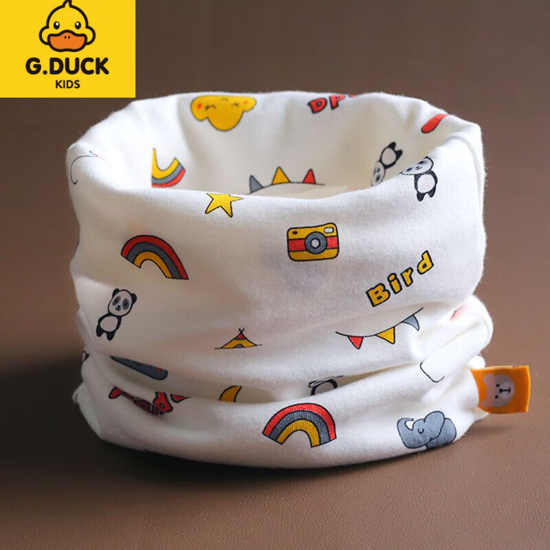 G.duck小黄鸭宝宝围脖纯棉儿童围巾秋冬婴儿脖套男女小孩韩版套头防风保 卡皮巴拉-白色 0-10岁