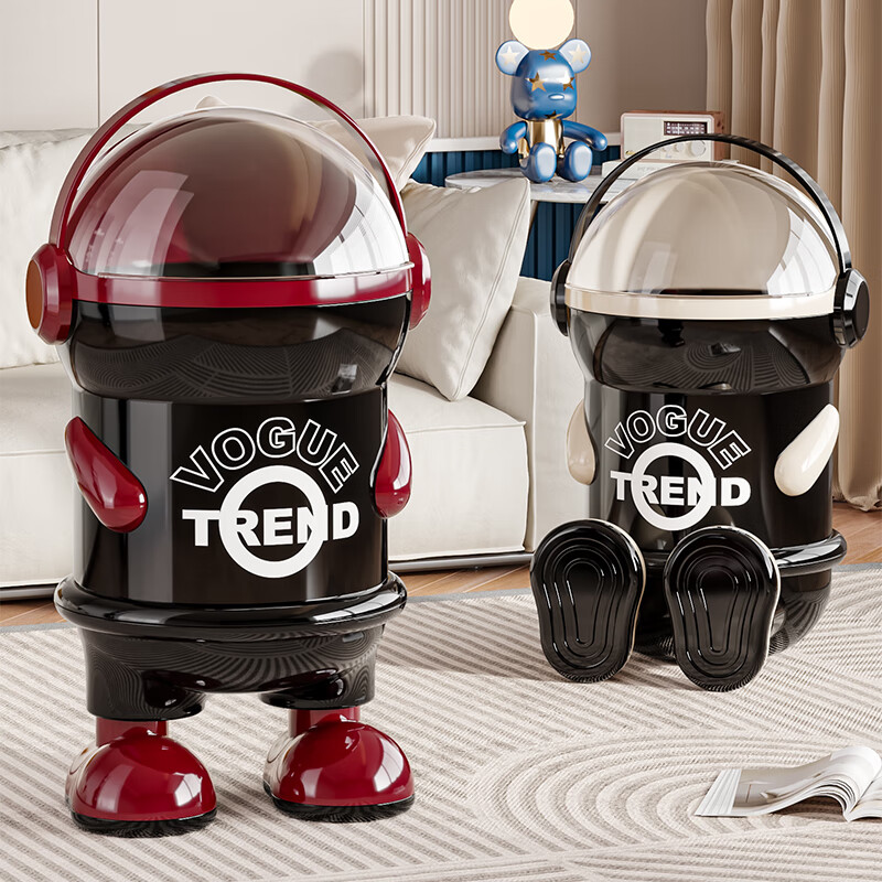 艾仕可（ASCOR）垃圾桶家用2025新款客厅轻奢高档翻盖大容量厨房卧室卫生间高颜值 黑红色-站姿款【滑动旋转双开盖】内外双桶