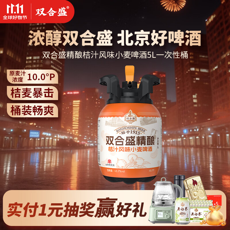 双合盛10.0°P小麦啤酒北京百年老字号聚会必备 桔汁风味精酿果啤5L