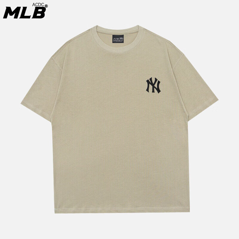 【CC】已验货颜选好物-刺绣款MG棒球队男女T恤情侣短袖宽松落肩NY 驼色ML XL