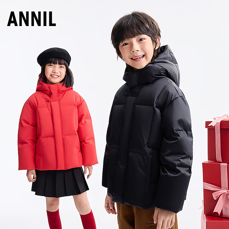 安奈儿（Annil）童装男女童短款羽绒服2025冬新款 黑色 170