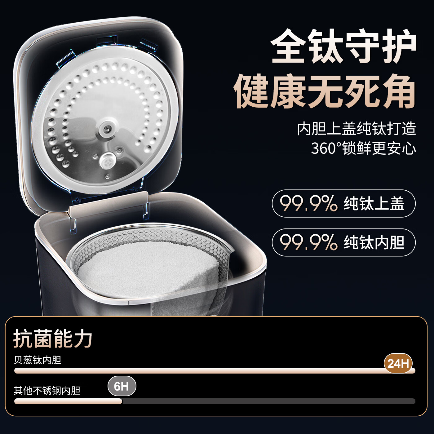 贝葱日本【2025新款】360°纯钛板包裹电饭煲 0涂层不粘锅内胆米汤分离低糖智能IH电饭锅 2-5人家用3升 【25年升级款】钛上盖+钛内胆 3L