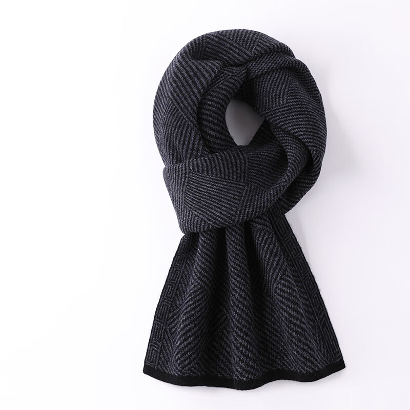 JEEP SPIRIT吉普轻奢男士纯羊毛围巾2025秋冬加厚保暖女款 黑深灰 京东折扣/优惠券