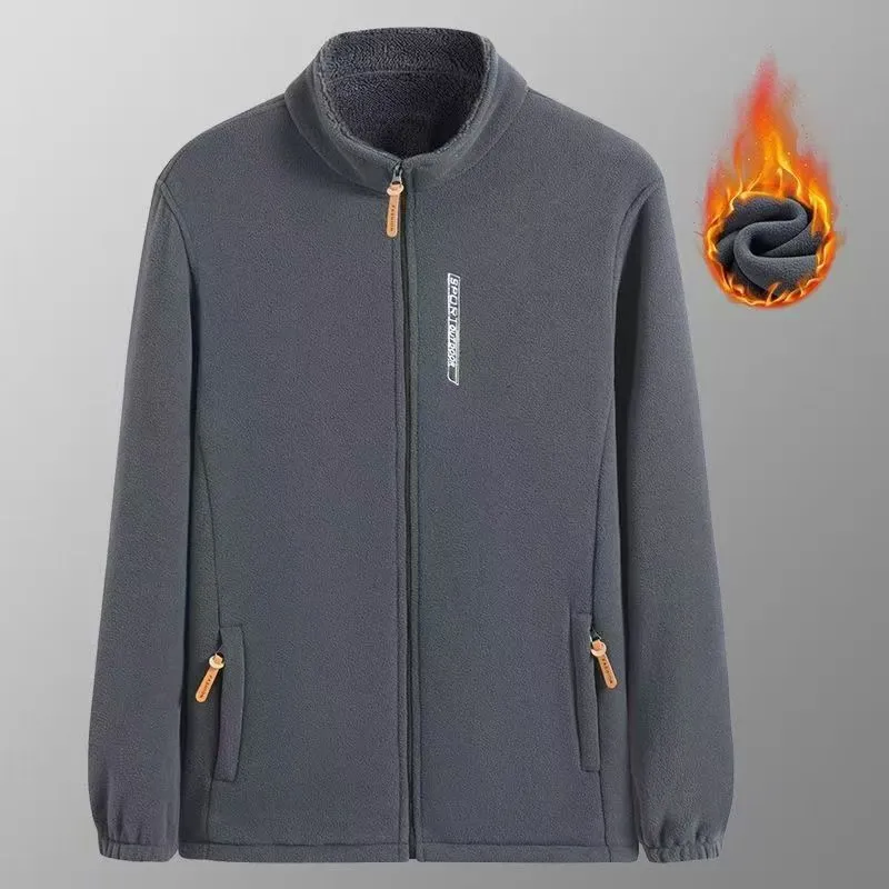 【新款冬装】男士休闲百搭摇粒绒外套中年秋冬加绒加厚款上衣 灰色 2XL 【建议115-135斤】