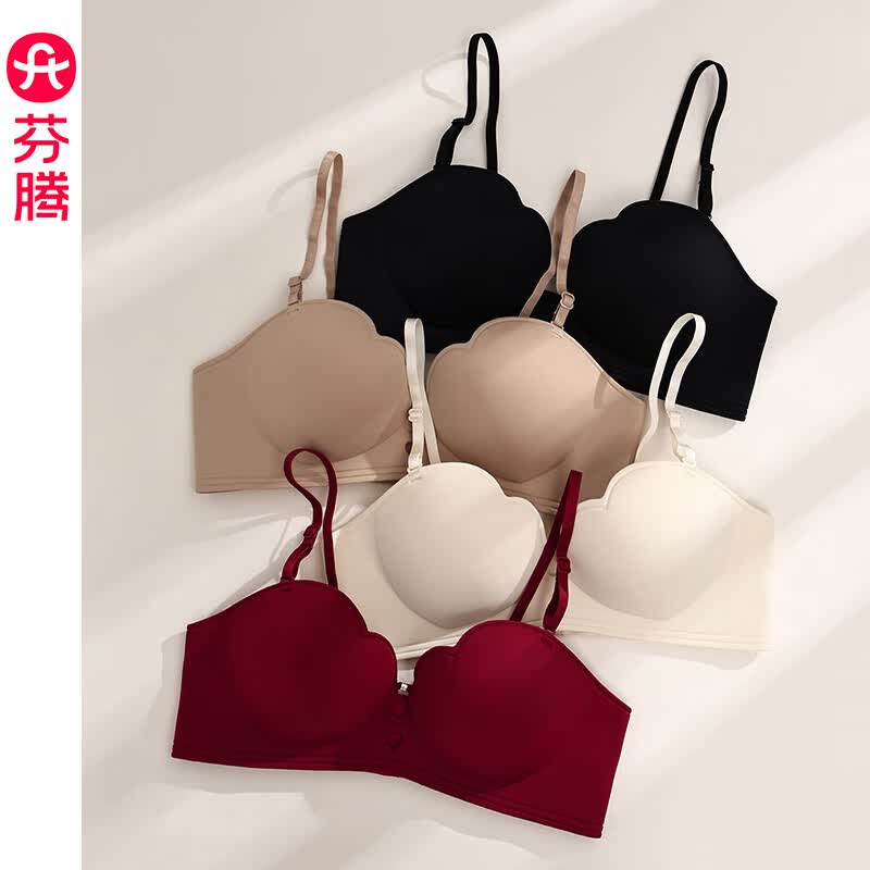 芬腾舒适聚拢防下垂收副乳透气无痕无钢圈大胸小胸一体式女士文胸罩 1267香槟 【小胸聚拢厚款】 L 【推荐80AB】