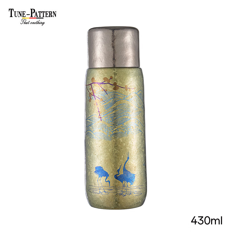 TUNE-PATTERN汀派纯钛保温杯彩绘钛杯磁吸双层钛水杯茗韵焖茶杯高档焖泡杯送礼 松鹤延年【送杯套+定制杯刷】430ml