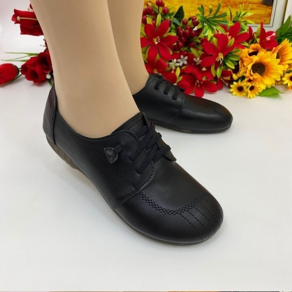 2025新款春秋妈妈鞋女软底女士防滑女鞋一脚蹬超轻百搭中老年单鞋 跟高2cm【黑色】 37