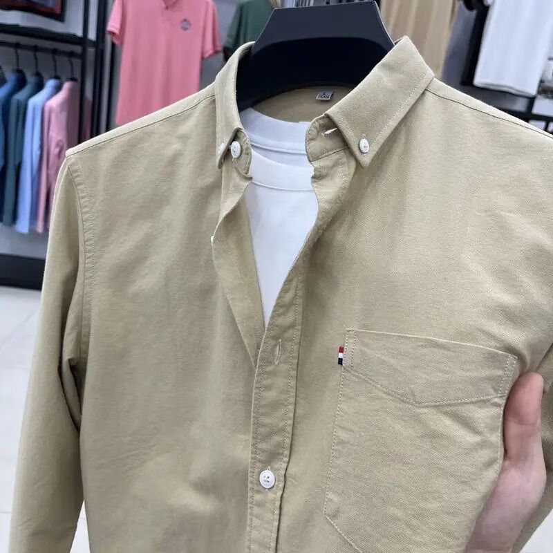 TOMMY JEANS汤米春秋纯棉长袖衬衫男装休闲纯色衬衣打底衫长袖T恤牛津纺衬衣 粉色 XL 140-160斤