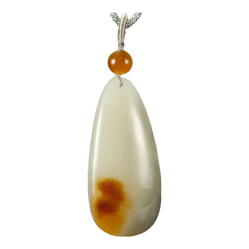 玉說(shuō)和田玉吊墜男女款玉墜玉佩新疆糖白玉石青花三色意境水滴小牌掛件 附證書(shū)孤品