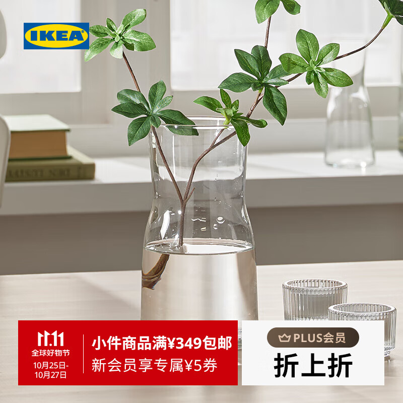 宜家（IKEA）TIDVATTEN提瓦顿小清新透明玻璃花瓶装饰桌面摆件瓶子 花瓶透明玻璃17cm