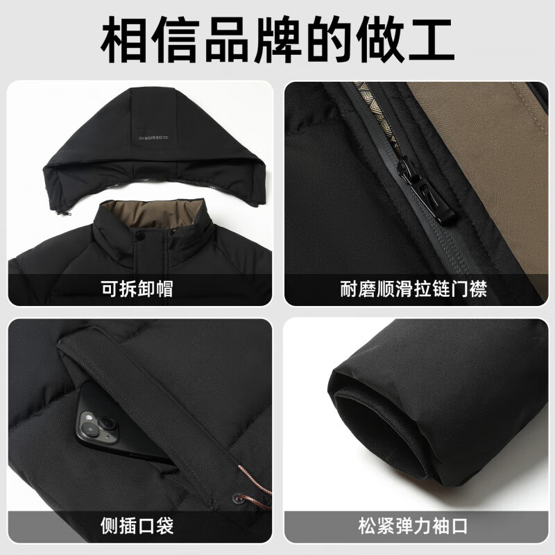 罗蒙（ROMON）干部装翻领棉服男秋冬新款中老年商务休闲爸爸装加厚保暖棉衣外套 NJ7356黑色【可拆卸帽款】 2XL (185) 【建议150-165斤】