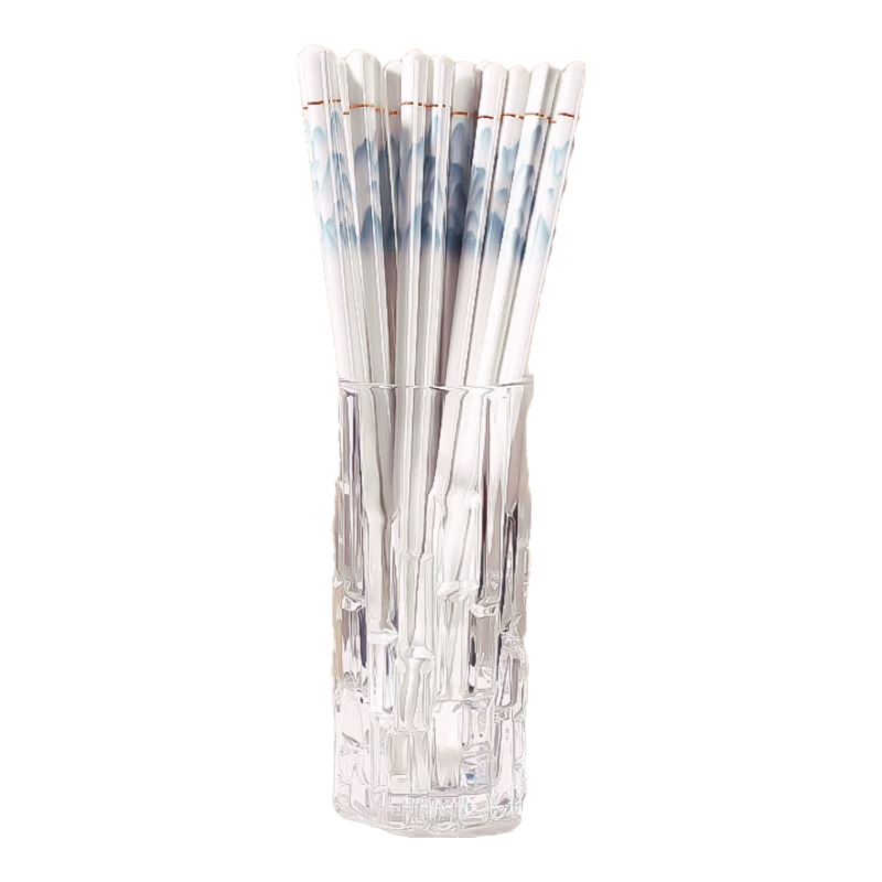 陶瓷筷子家用抗菌防霉防滑送礼高档环保易清洗骨瓷筷耐高温不变形 国风陶瓷筷子10双