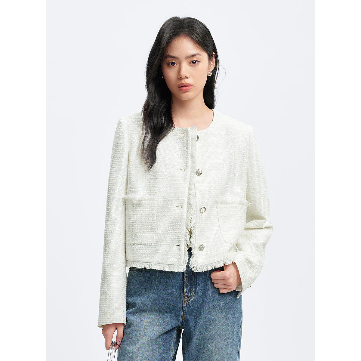 太平鸟秋冬外套集合链接新款女装小香风机车服PU外套冬装夹克 小香风外套白色 M