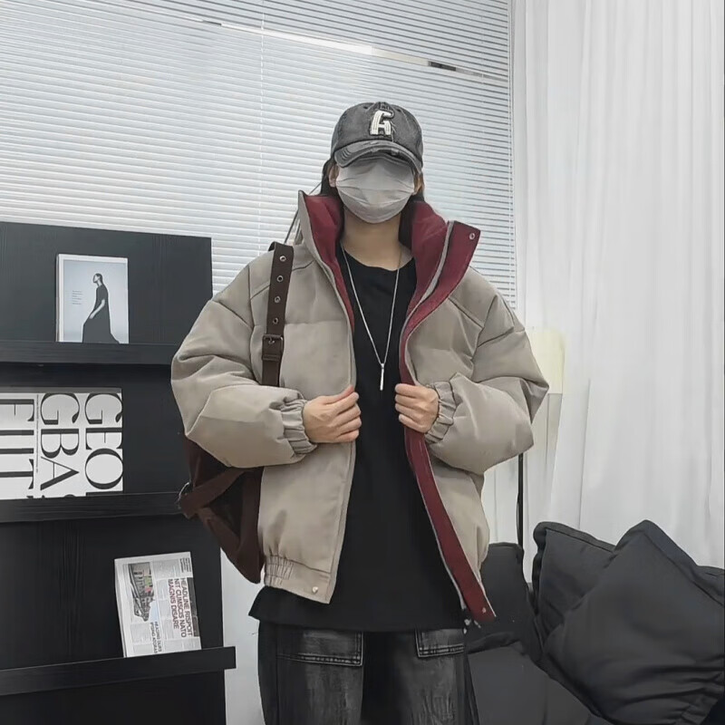 凌泊冬季新款棉服男立领保暖脏脏面包服休闲百搭宽松短棉衣外套情侣款 灰色 L