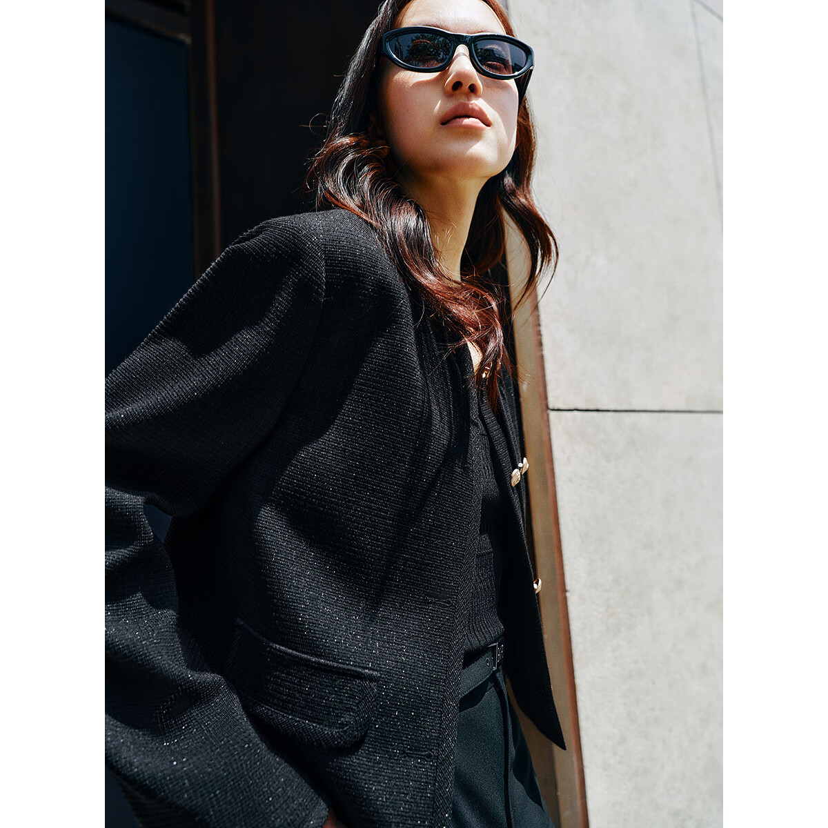 太平鸟秋冬外套集合链接新款女装小香风机车服PU外套冬装夹克 简约双排扣外套黑色 L