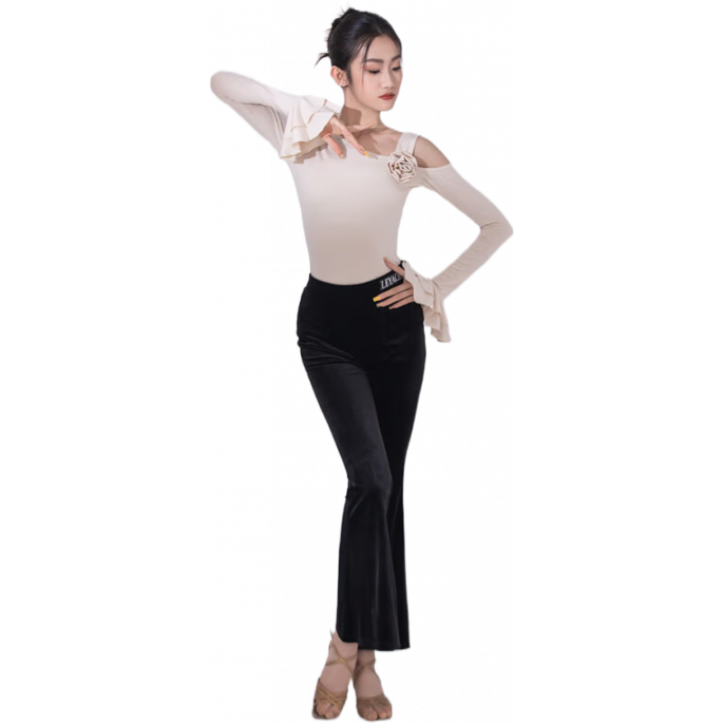 樂(lè )雅池2025秋冬新款拉丁舞服裝兒童拉丁舞服練功服舞蹈服拉丁褲裝 黑色 M 120c