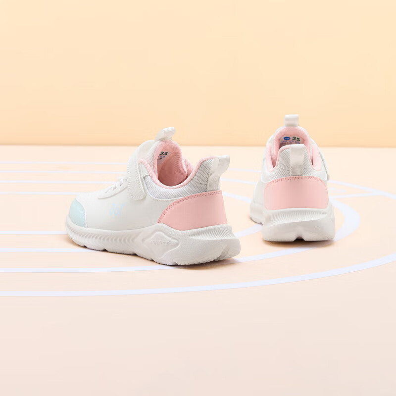 361°儿童运动鞋男童跑鞋秋冬密网轻便魔术贴女童皮革加绒保暖运动鞋 【皮革】羽毛白/甜心粉色/萌芽绿色 41