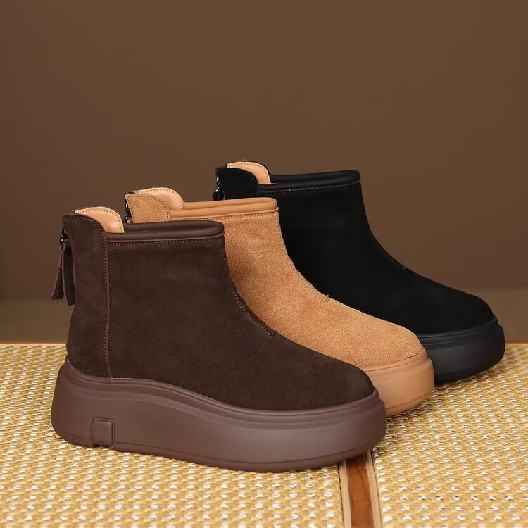 回力四季2025秋冬新款时尚百搭厚底高帮鞋休闲复古加绒保暖短筒靴女士棉鞋 黑色 37