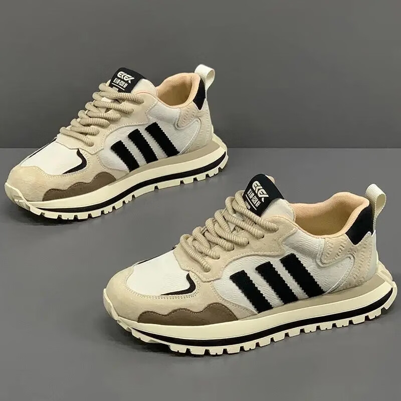 阿甘老爹鞋潮牌男鞋2025秋季新款百搭皮面运动休闲鞋防滑跑步鞋XL 米黑色 41 码