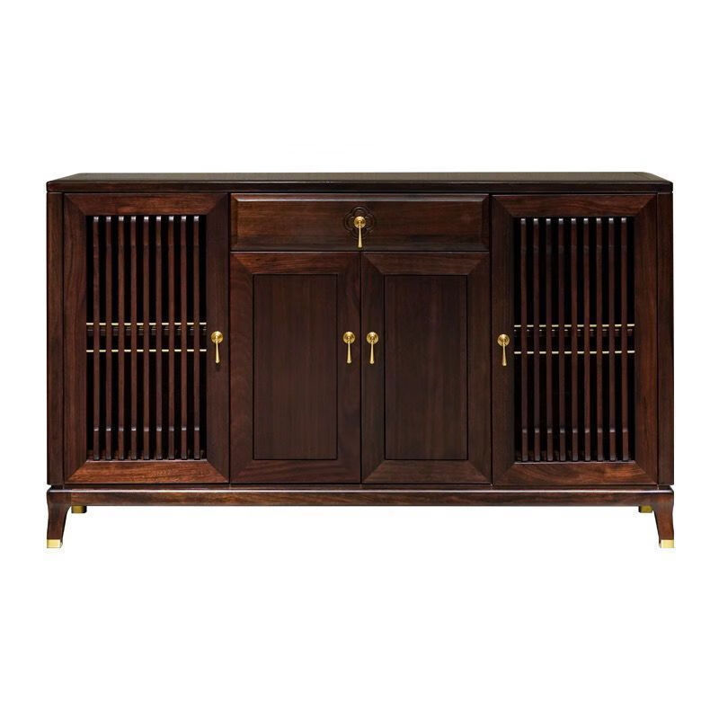 韵美嘉缘新中式乌金木实木餐边柜酒柜一体靠墙餐厅厨房碗筷收纳置物架矮柜 1.8米进口乌金木餐边柜